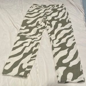 shein green and white zebra jeans size medium